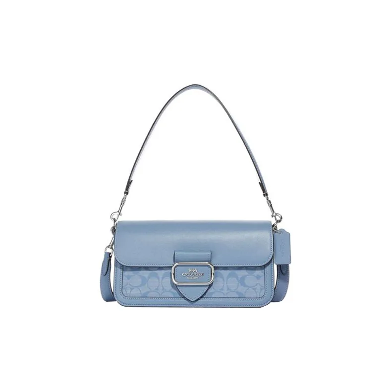 COACH Morgan Cow Leather With Textile Shoulder Bag Handbags Shoulder Bags Women's Light Blue