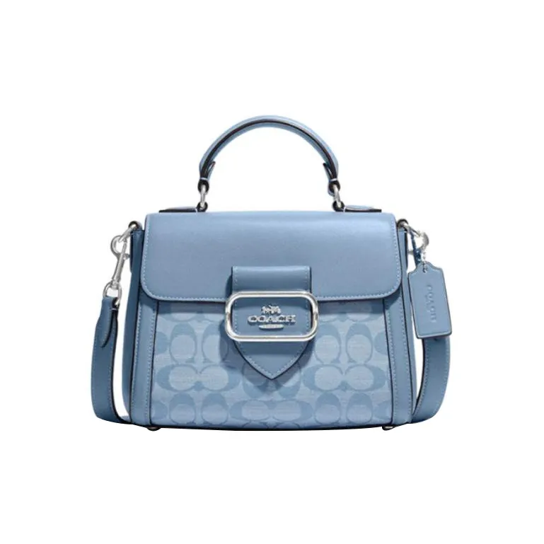 COACH Morgan Chambray Fabric With Cow Leather Handbag, Shoulder Bag, Crossbody Bag Small Size Women's Light Blue