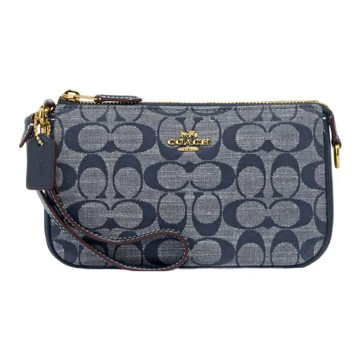 COACH Nolita Jacquard Fabric Bonded Cow Split Leather Handbag Shoulder Bag Women's Denim Blue