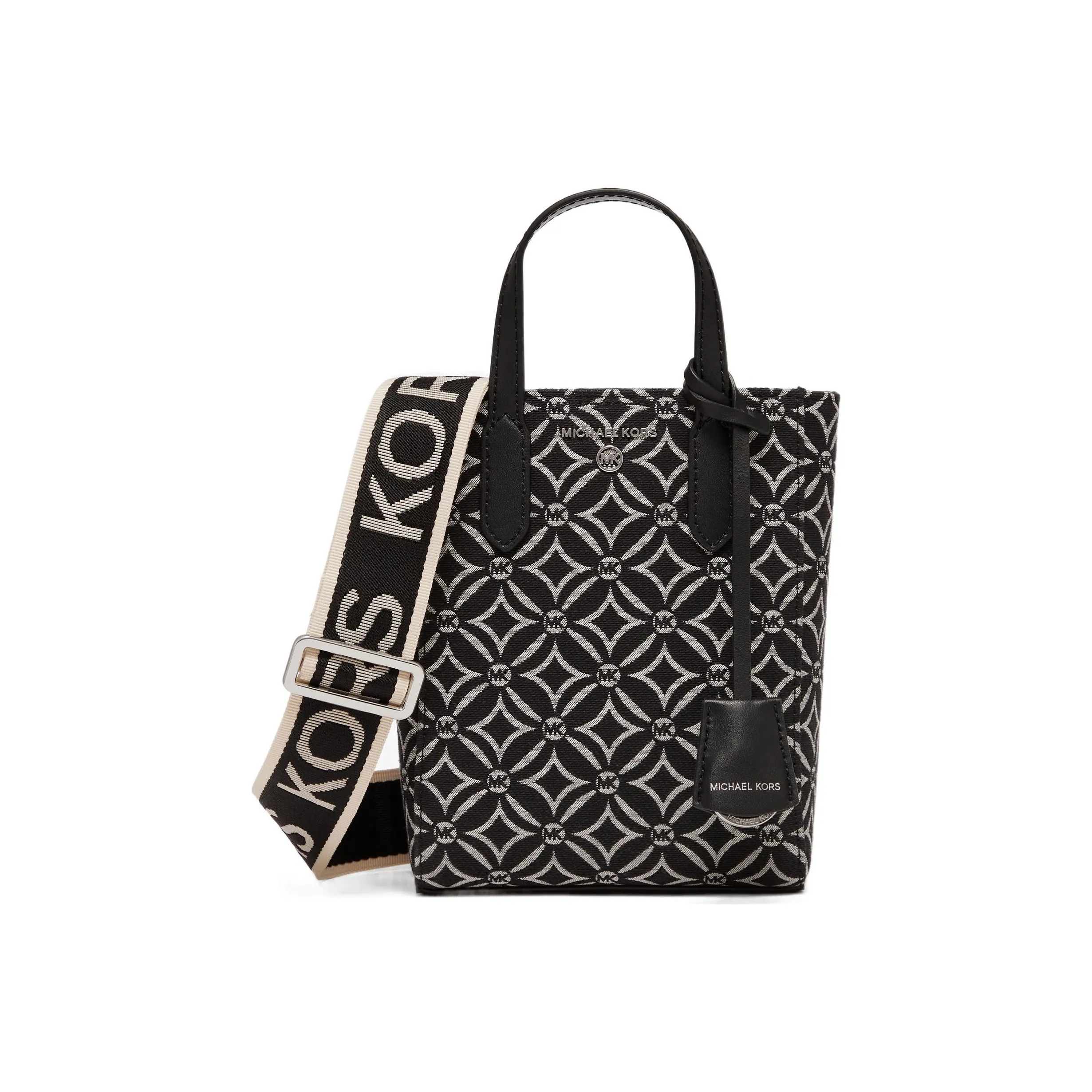 MICHAEL KORS Sinclair Cow Leather With Fabric Crossbody Handbag Extra Small Women's Black/Milk White