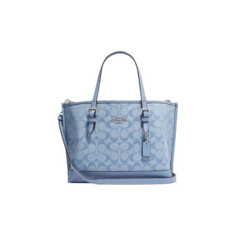 COACH Mollie Fabric Cow Leather Patchwork Handbag Shoulder Bag Crossbody Bag Medium Size Women's Light Blue