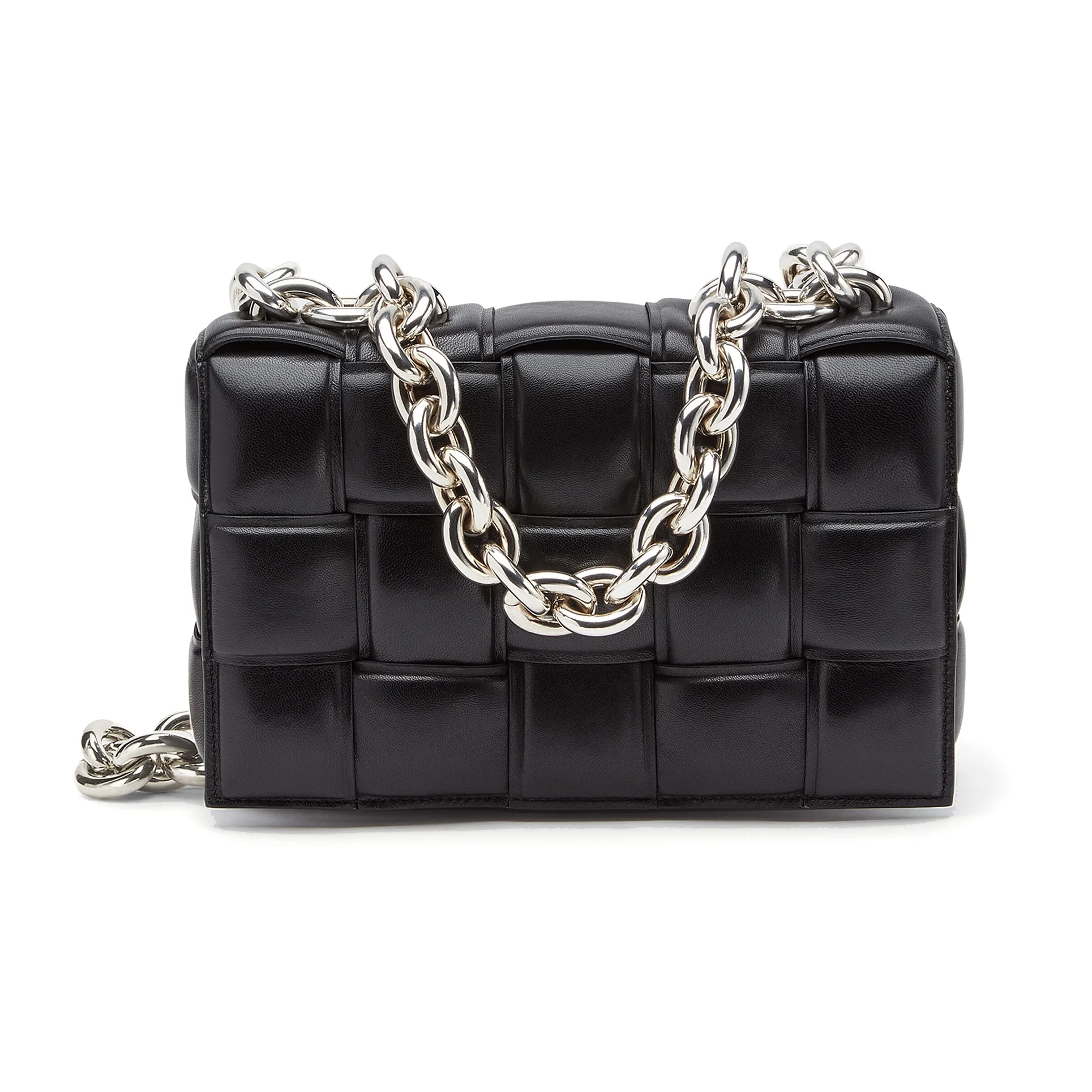Bottega Veneta Chain Cassette Silver tone Crossbody Bag Black
