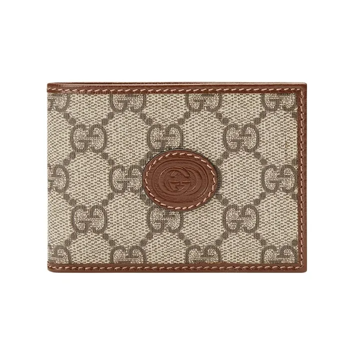 GUCCI Canvas With Leather Trim Card Clip Wallet Mini Men's Ebony/Brown