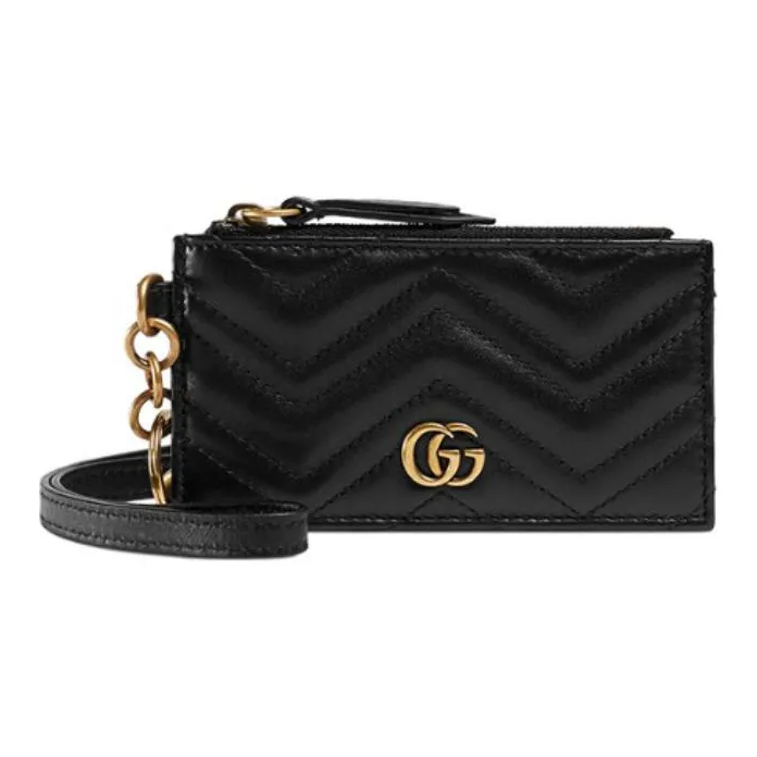 GUCCI Leather Portable Halter Shoulder Bag Card Holder, Wallet Women's Black