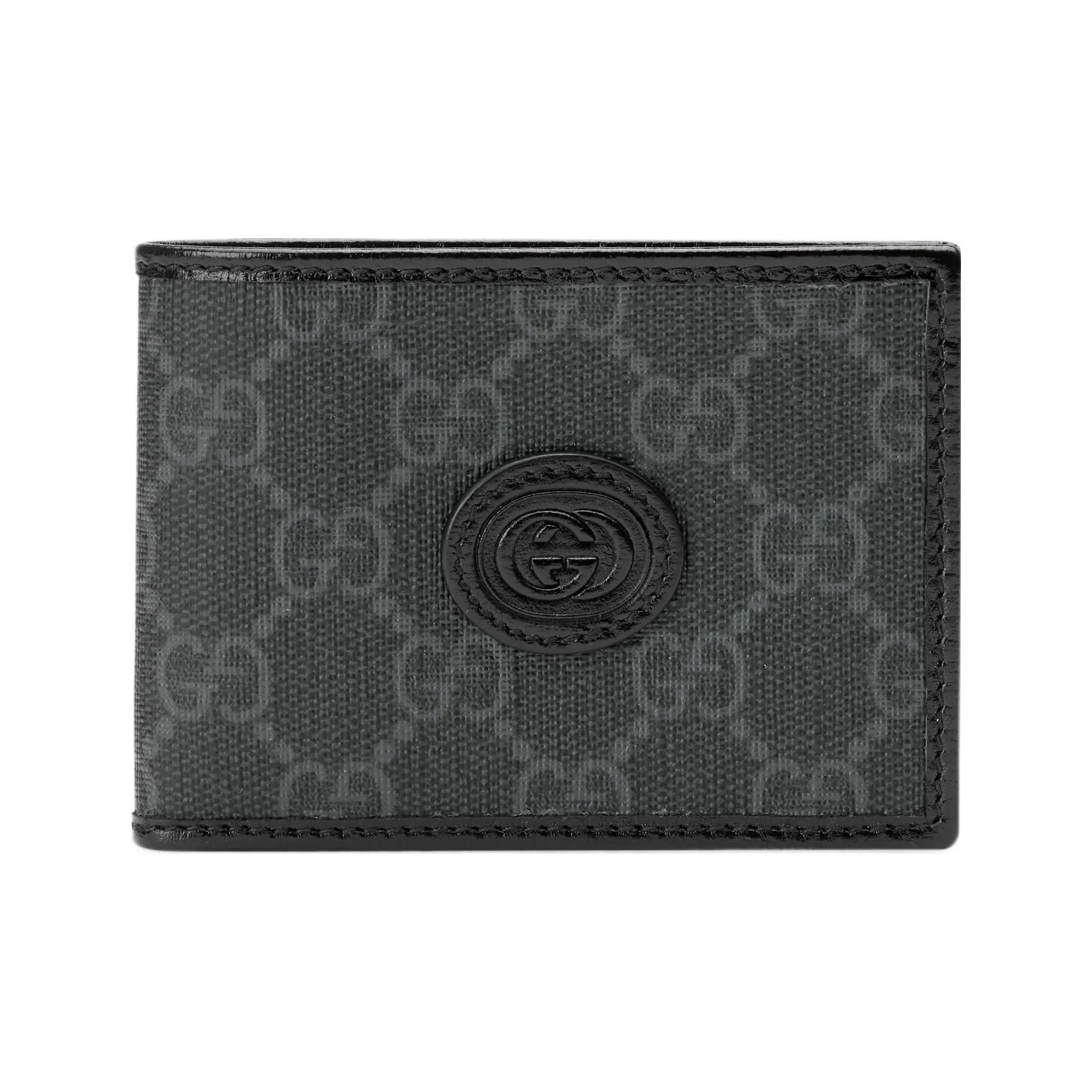 GUCCI GG Canvas With Leather Double Fold Money Clip Card Holder Wallet Mini Men's Black