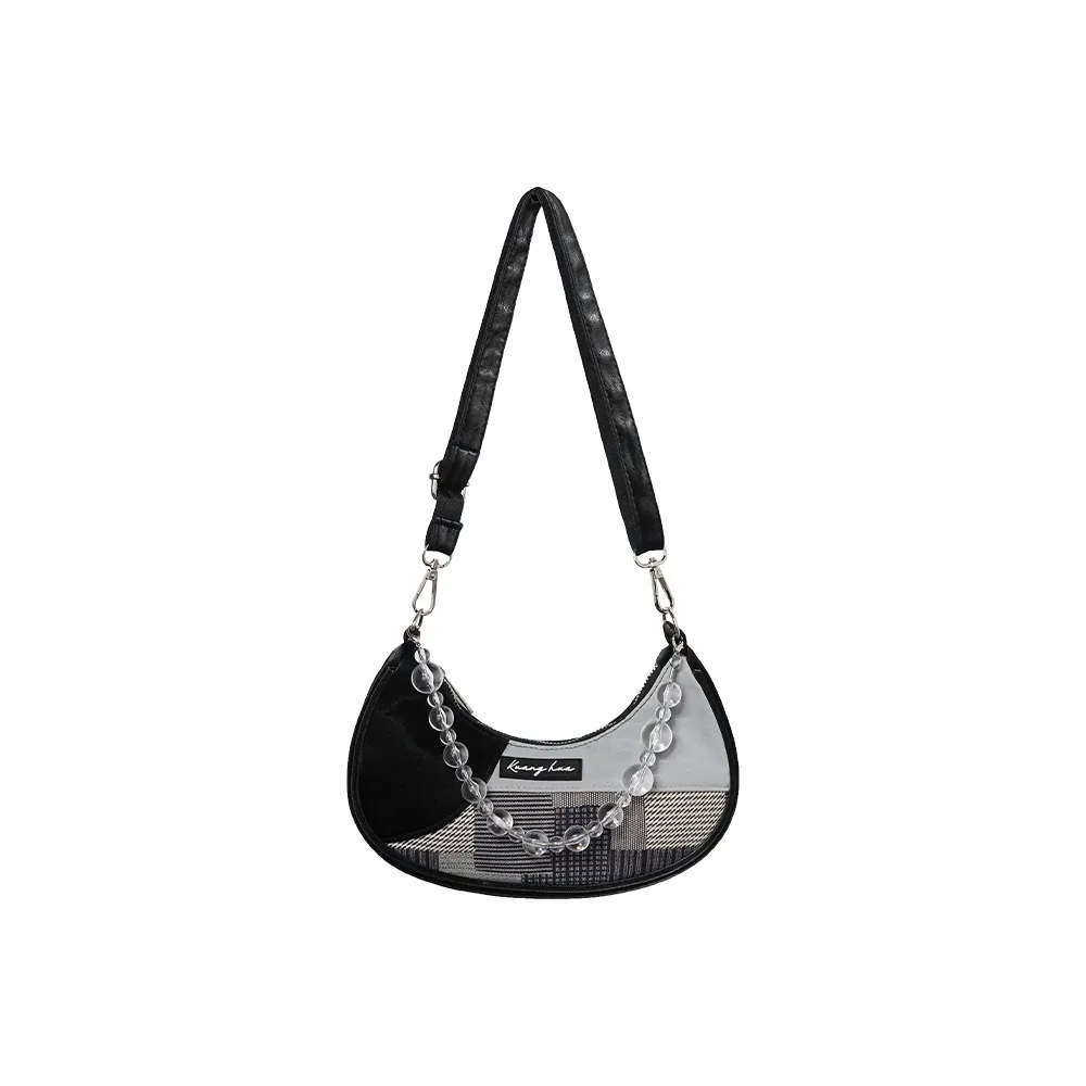Kenghua Village PU Crossbody One Shoulder Handbag Women's Elegant Black/Crescent Blue