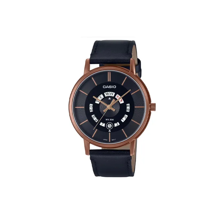 CASIO Кварцевый механизм ремень из натуральной кожи черный циферблат мужские часы