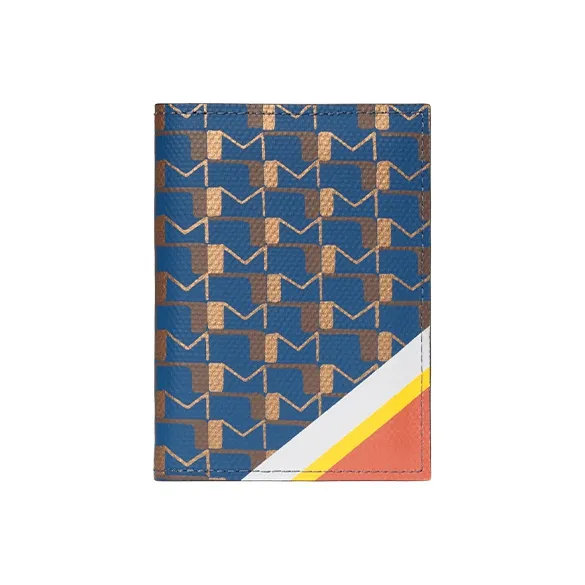 Moynat Холст 1920 Холст Полосатый Жаккард Печать Картхолдер Мужской Синий Оранжевый Белый