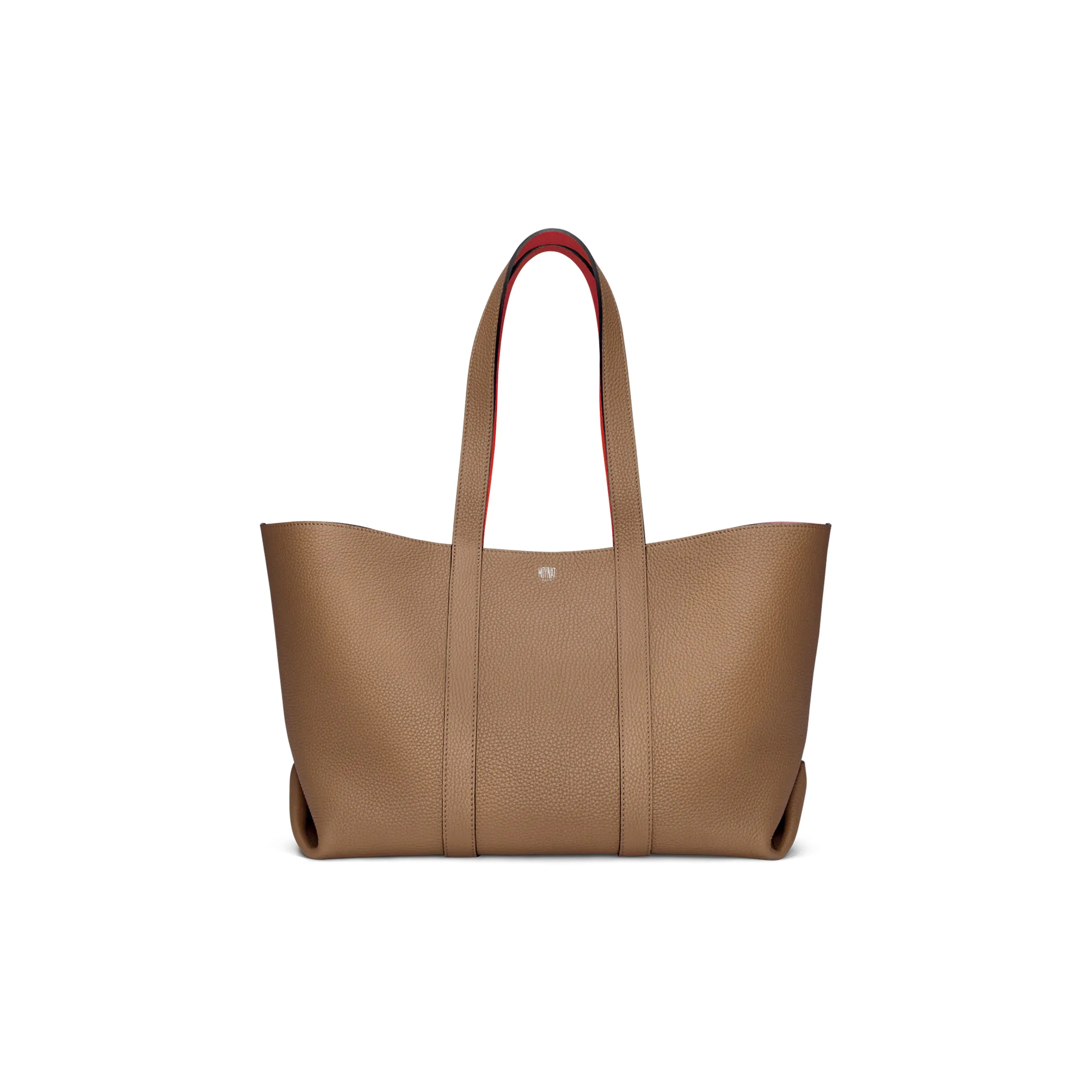 Moynat Taurillon Gex Leather Tote Bag, Shopping Bag, Shoulder Bag, Handbag Women's Taupe/Red