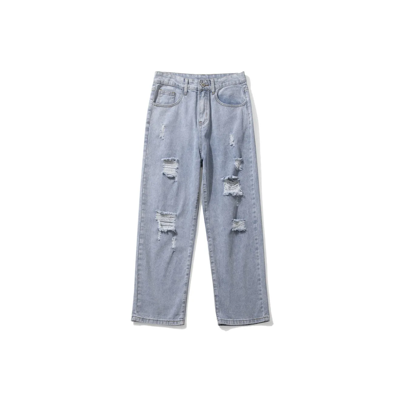 FAIRWHALE Summer Jeans Unisex Ripped Denim Blue