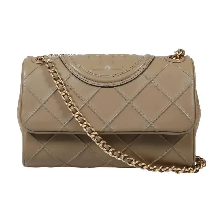 TORY BURCH Fleming Кожа Брушированная Плетеная Цепочка Сумка Коробка Сумка через плечо Сумка на плечо Женская Гравий Коричневый