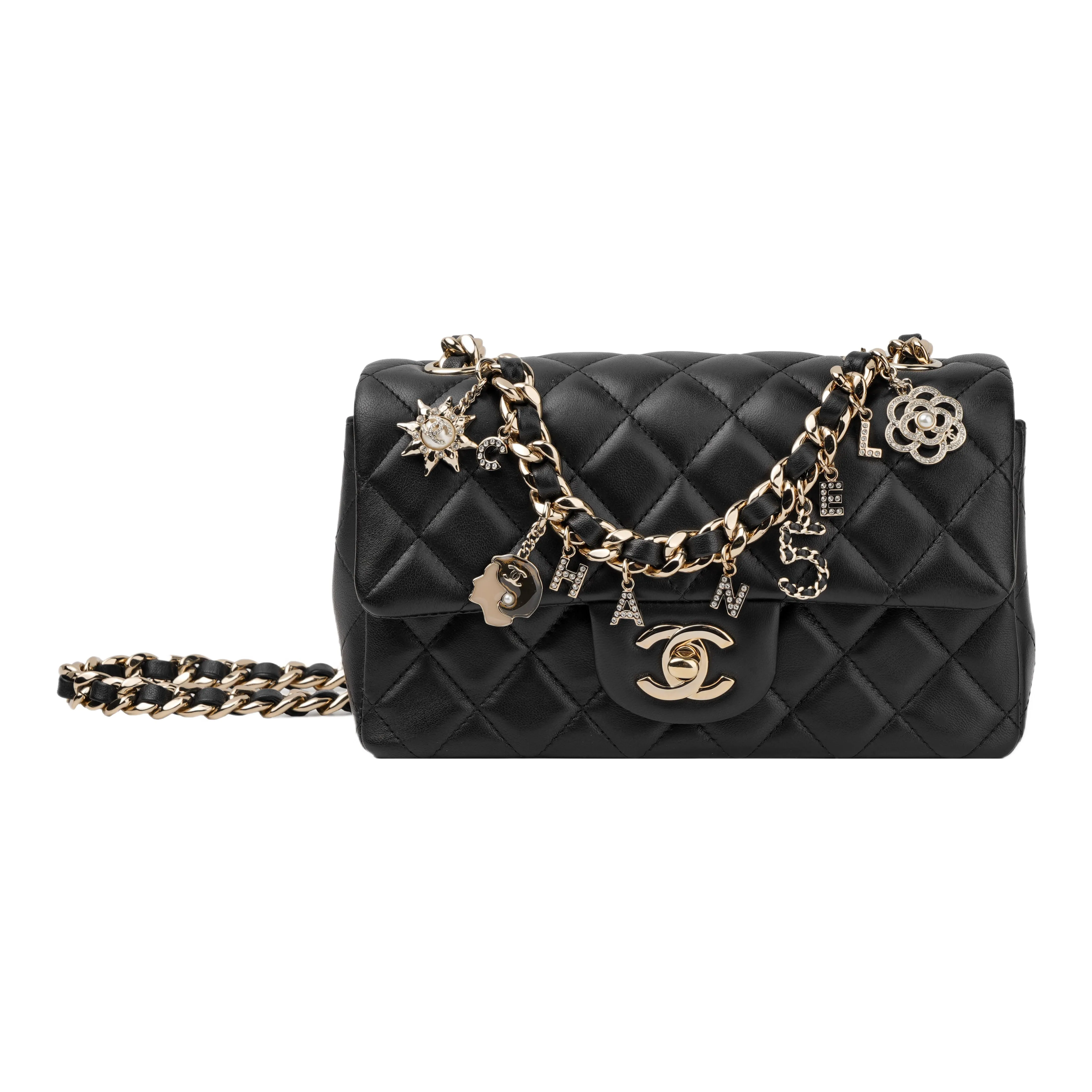 CHANEL Sheepskin Flap Chain Bag, One Shoulder Handbag Mini Women's Black Open