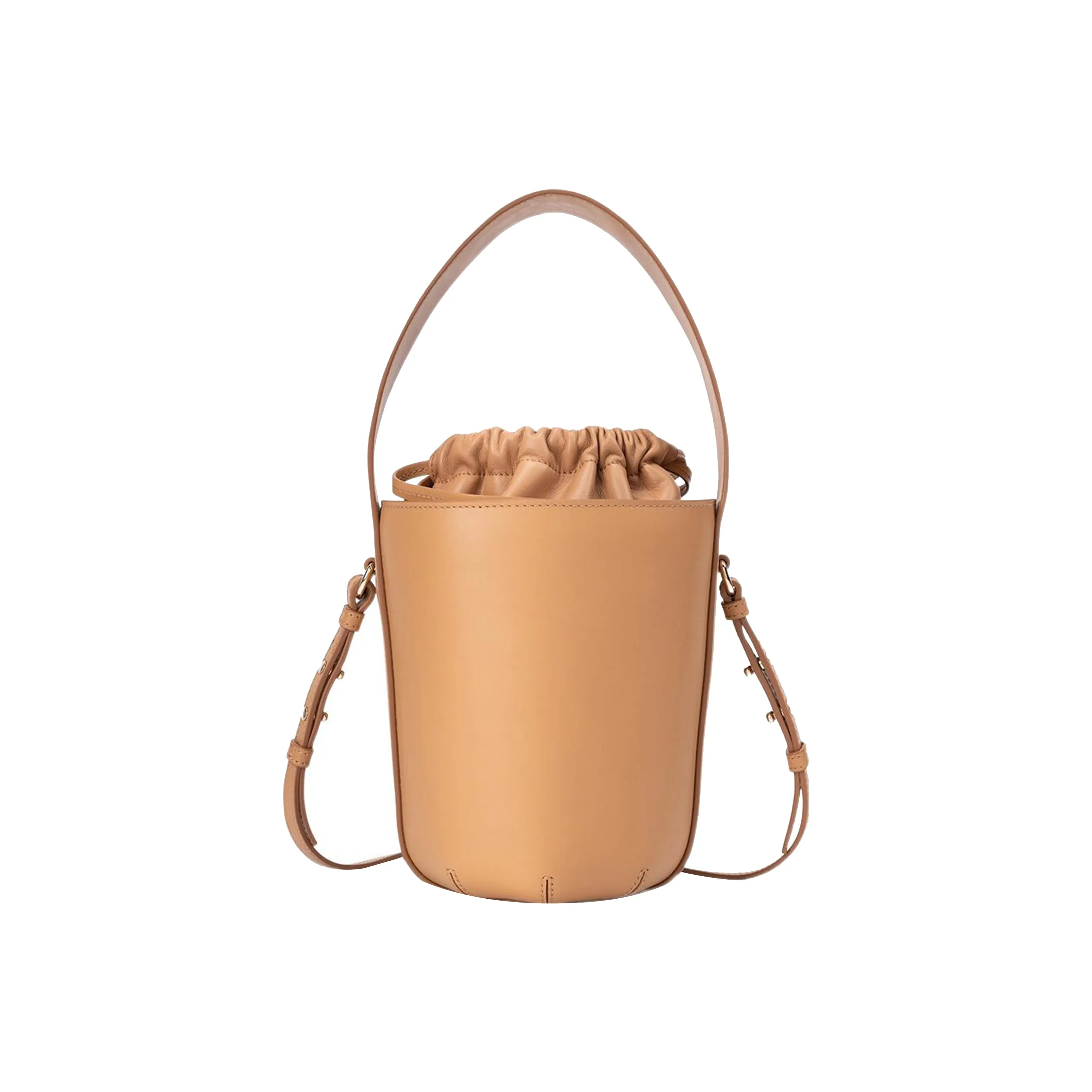 Chloe Smooth Calf Leather Bucket Bag, Handbag, Shoulder Bag, Crossbody Bag Women's Light Tea Brown
