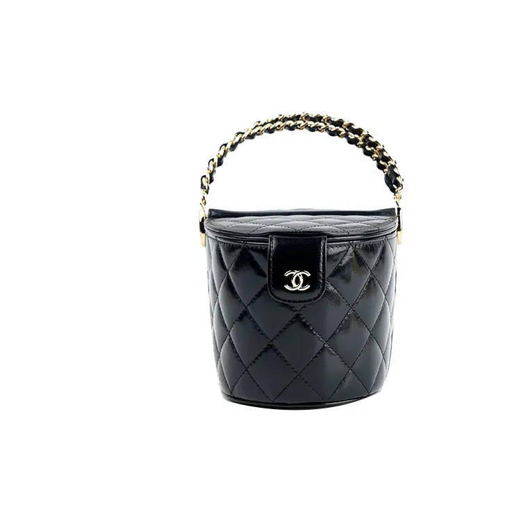 CHANEL Oil Wax Calfskin Picnic Basket Handbag Women's Black