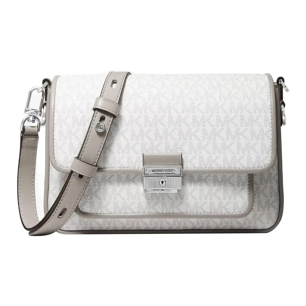 MICHAEL KORS Artificial Leather Portable Crossbody Bag, Shoulder Bag Medium Size Women's Gray White