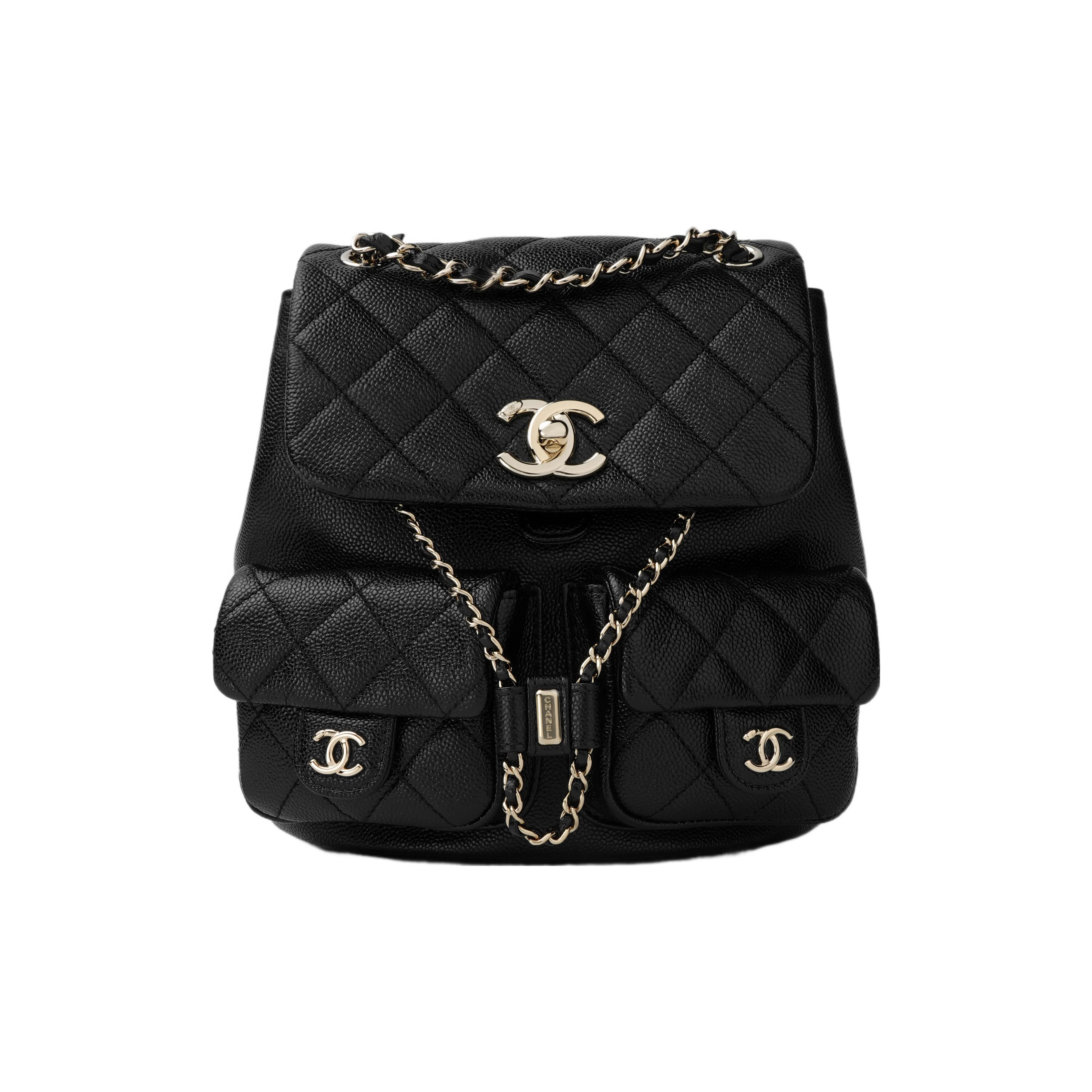 CHANEL Duma Litchi Grain Cow Leather Backpack Medium Size Unisex Black