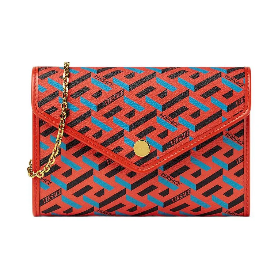 VERSACE Canvas With Leather Envelope Bag, Clutch, Shoulder Bag, Crossbody Bag Women's Red