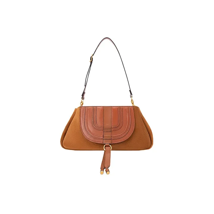 Chloe Marcie Grain Calfskin One Shoulder Handbag Clutch Women's Bright Brown