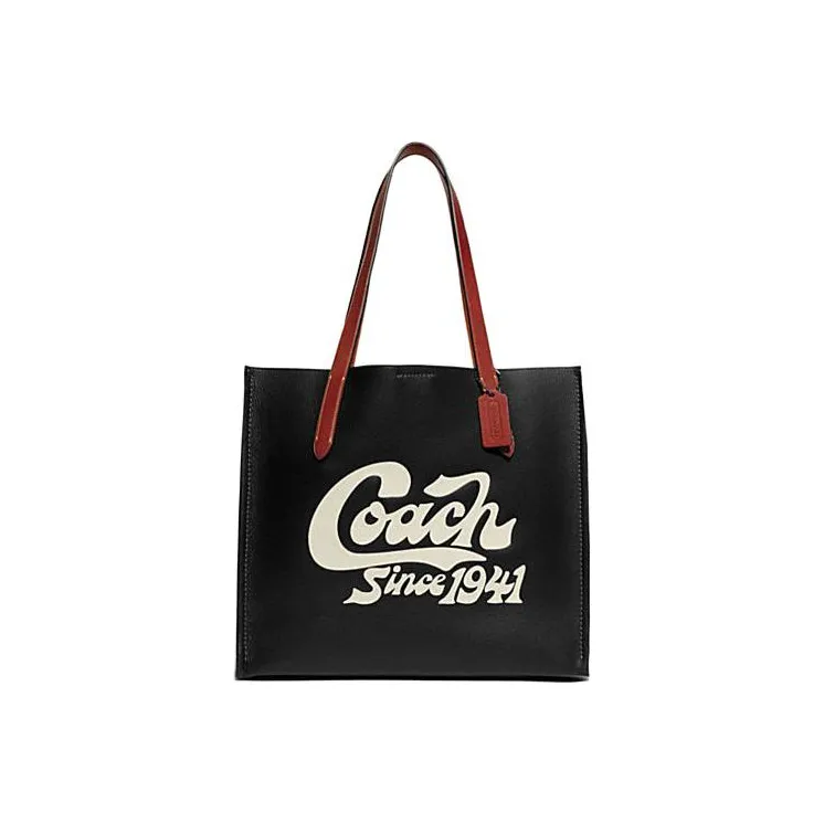 COACH Pebbled Leather With Canvas One Shoulder Handbag Tubas Women's Black