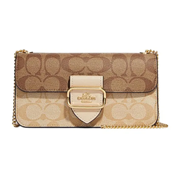COACH Morgan Canvas With Leather Shoulder Bag Crossbody Bag Small Size Women's Brown