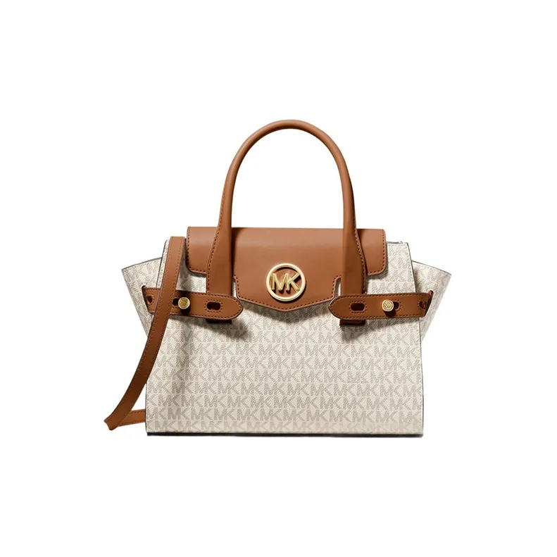 MICHAEL KORS Carmen Artificial Leather Shoulder Bag, Crossbody Bag, Handbag Medium Size Women's Vanilla White & Brown