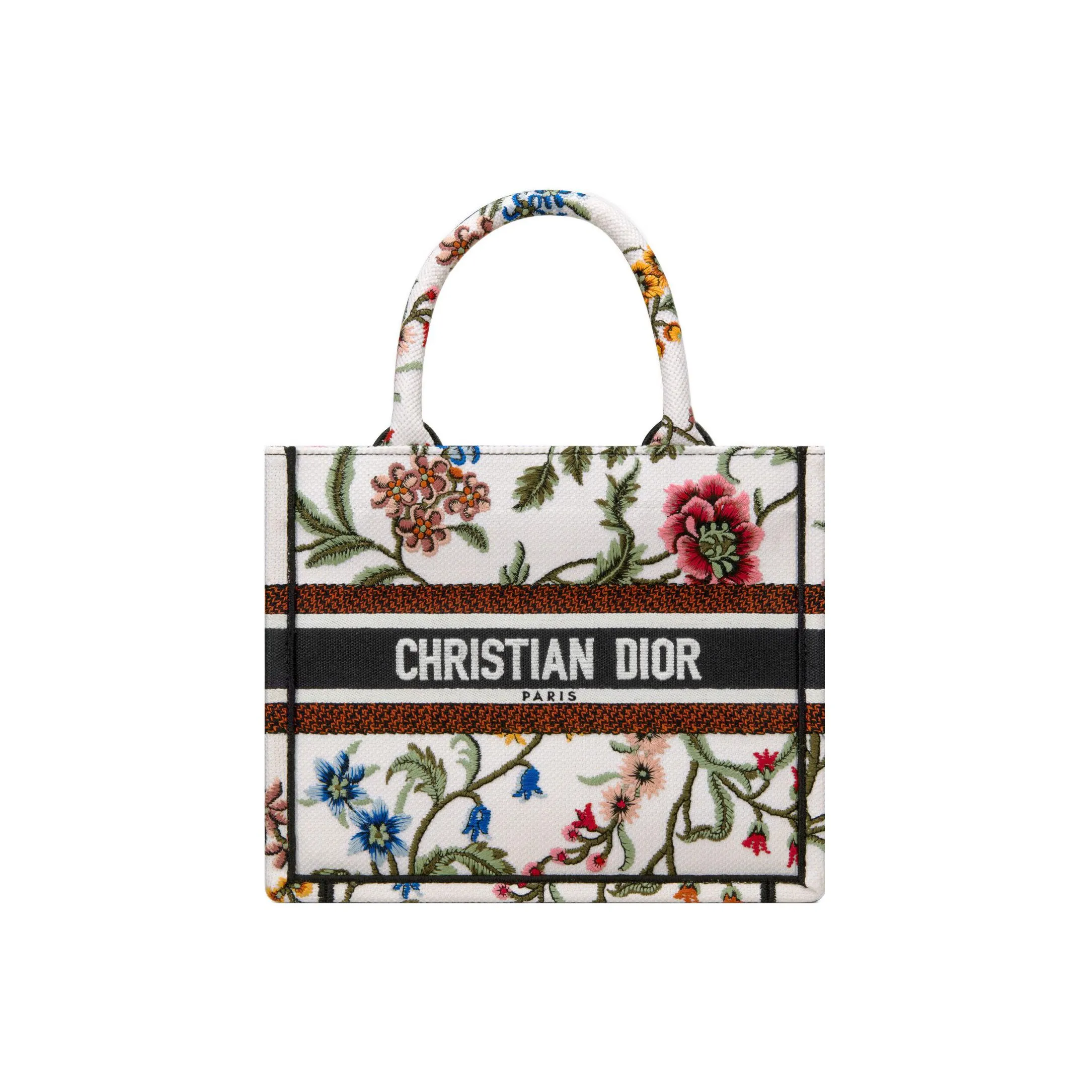 DIOR Embroidery Tote Bag Shopping Bag Handbag Small Size Women's White/Multicolor