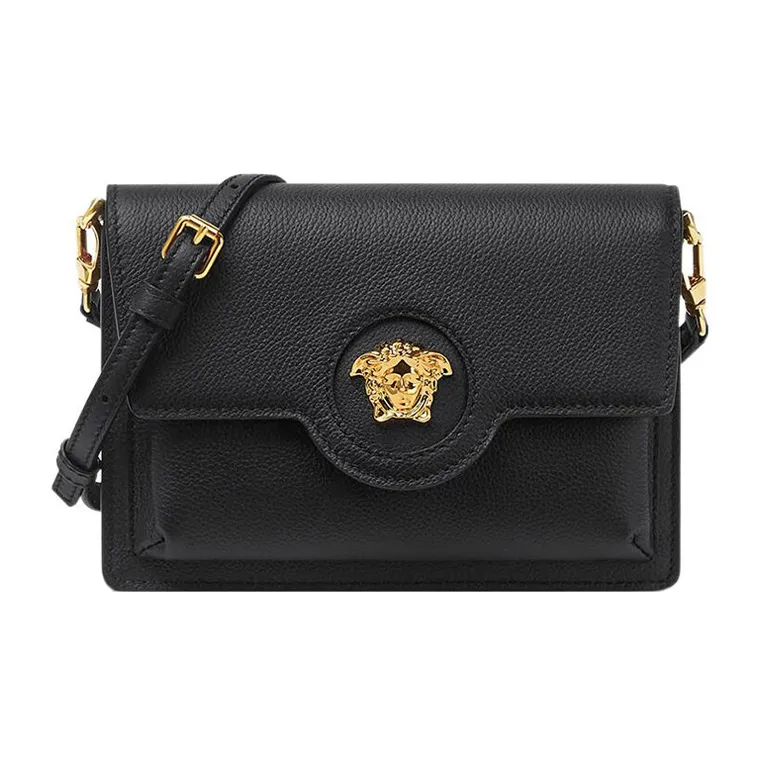 VERSACE Calfskin With Lambskin Trim Shoulder Bag Crossbody Bag Small Size Women's Black