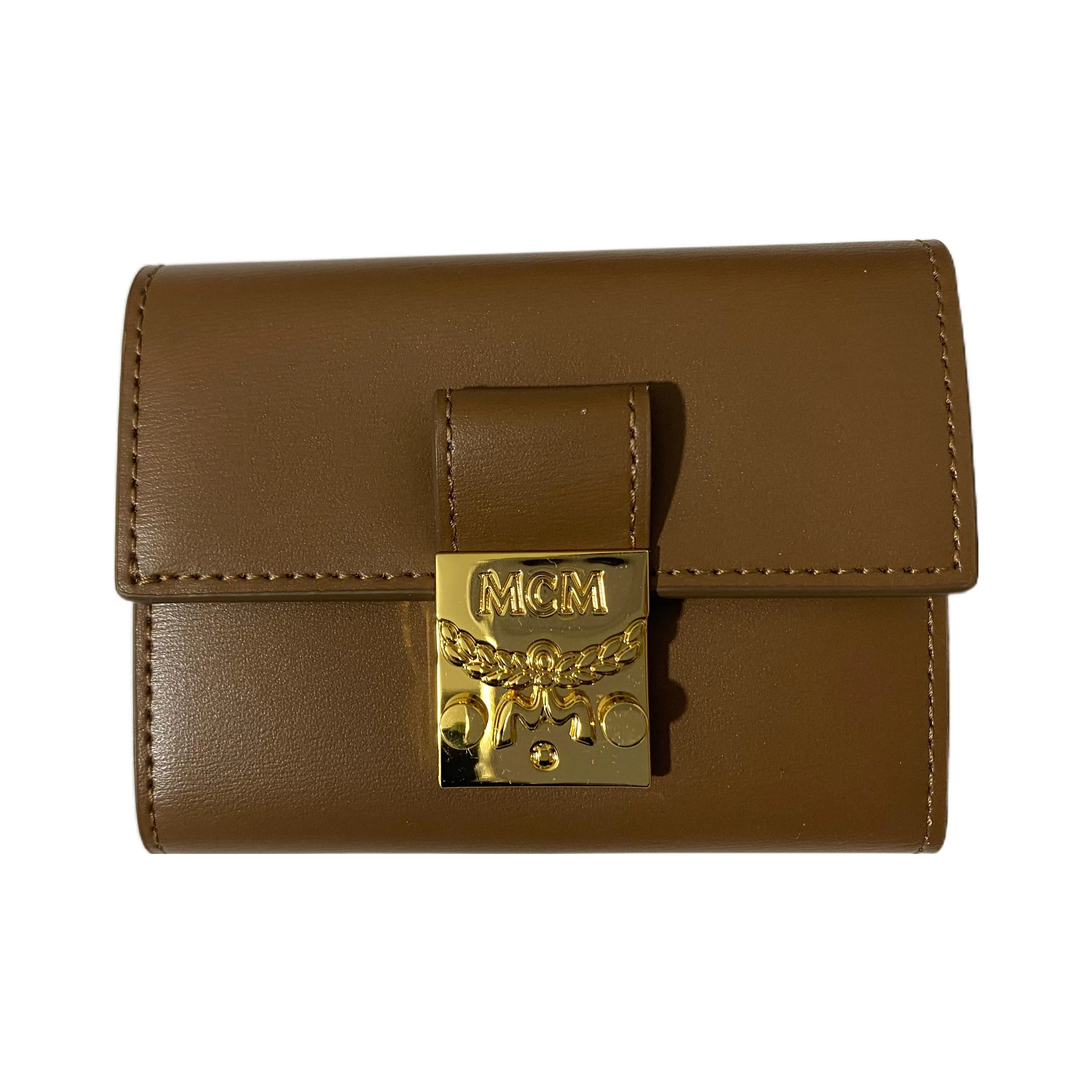 MCM Patricia Visetos Leather, Cow Leather Card Holder, Wallet Mini Women's Coffee