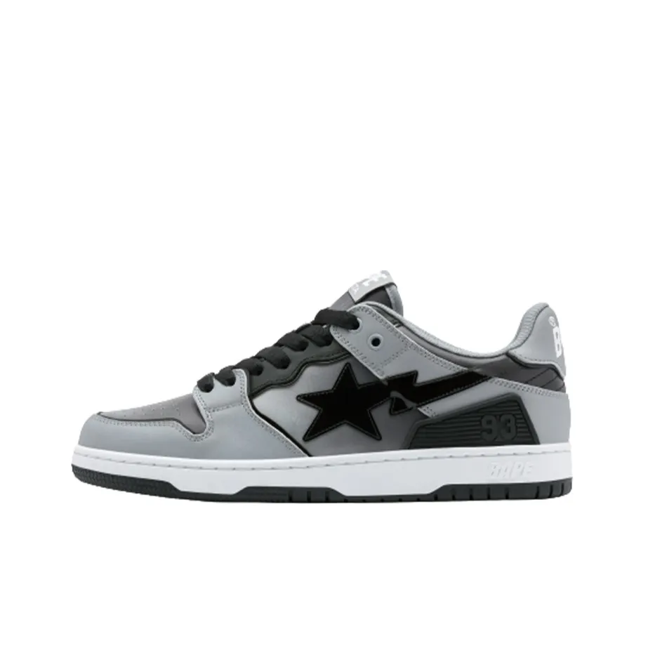 A BATHING APE SK8 STA Stylish Skateboarding Shoes Men's Black White Gray