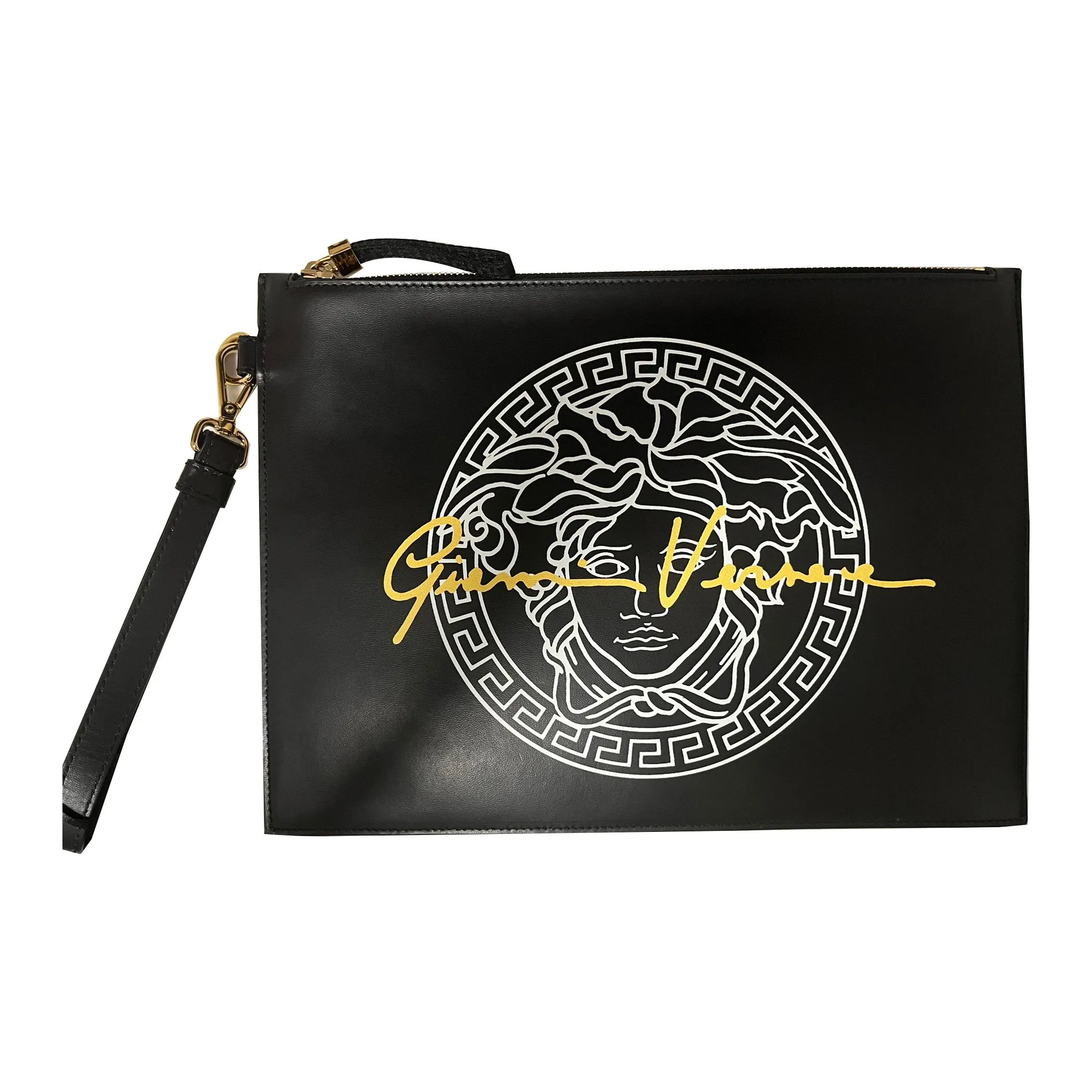 VERSACE Cow Leather Clutch Regular Men's Black