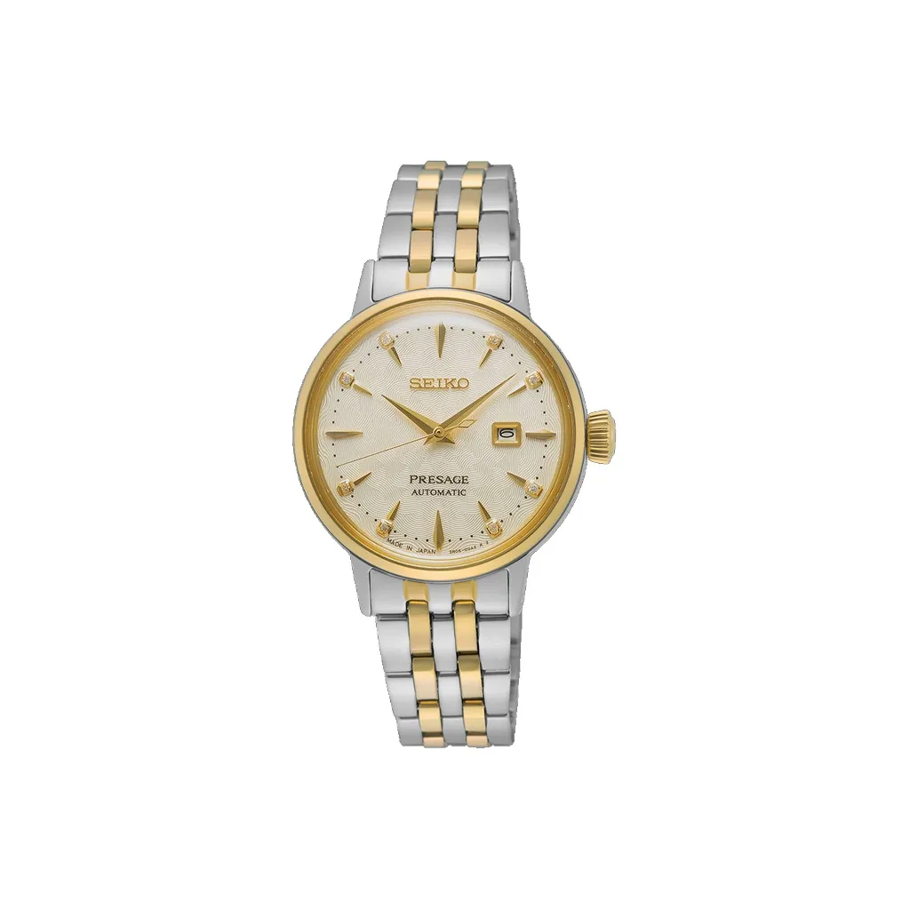 SEIKO Automatic Mechanical Movement Stainless Steel Strap Watch Women's Watch Gold Dial SRE010J1