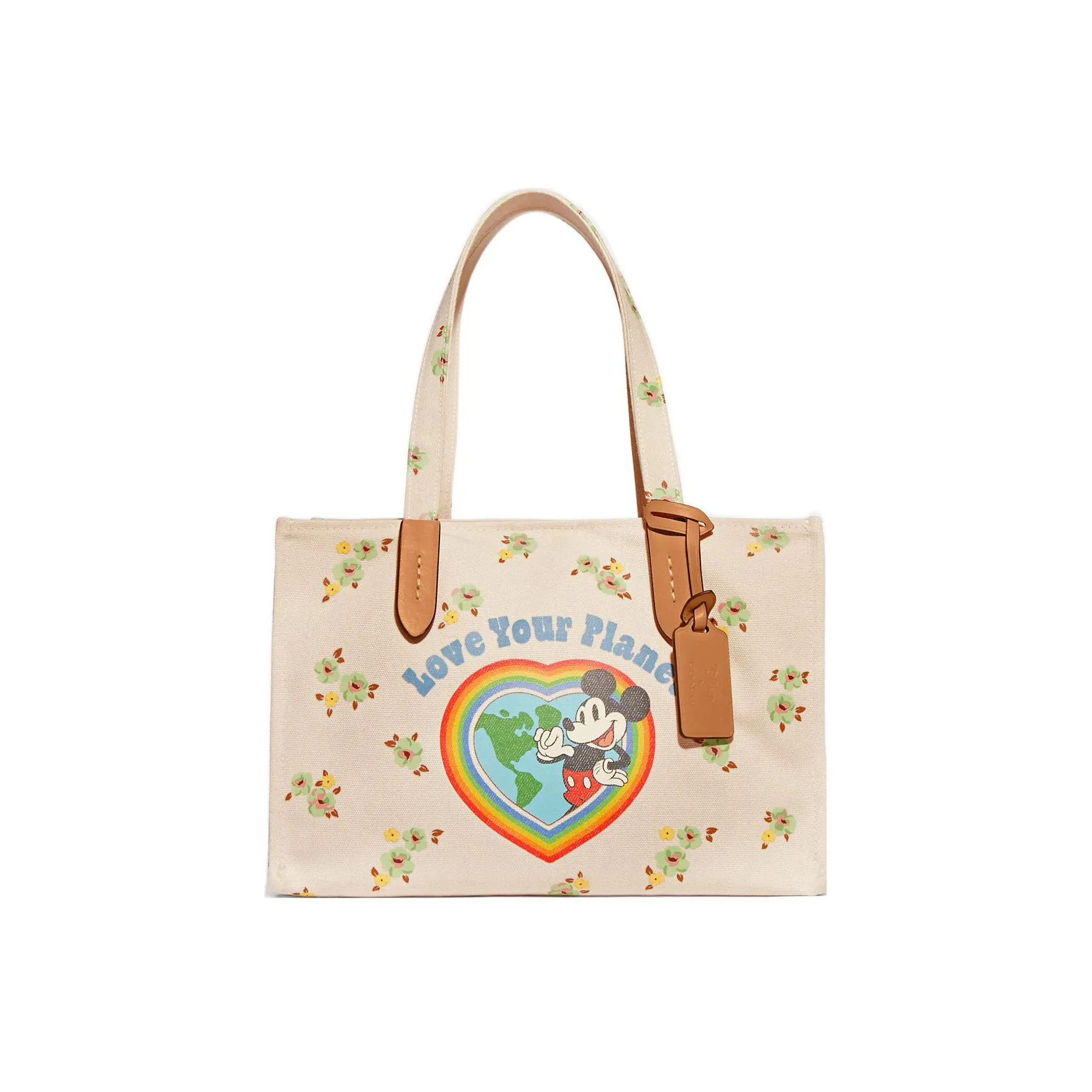 COACH Disney, Collaboration Recycled Canvas And Recycled Leather Canvas Bag, Handbag Women's Beige