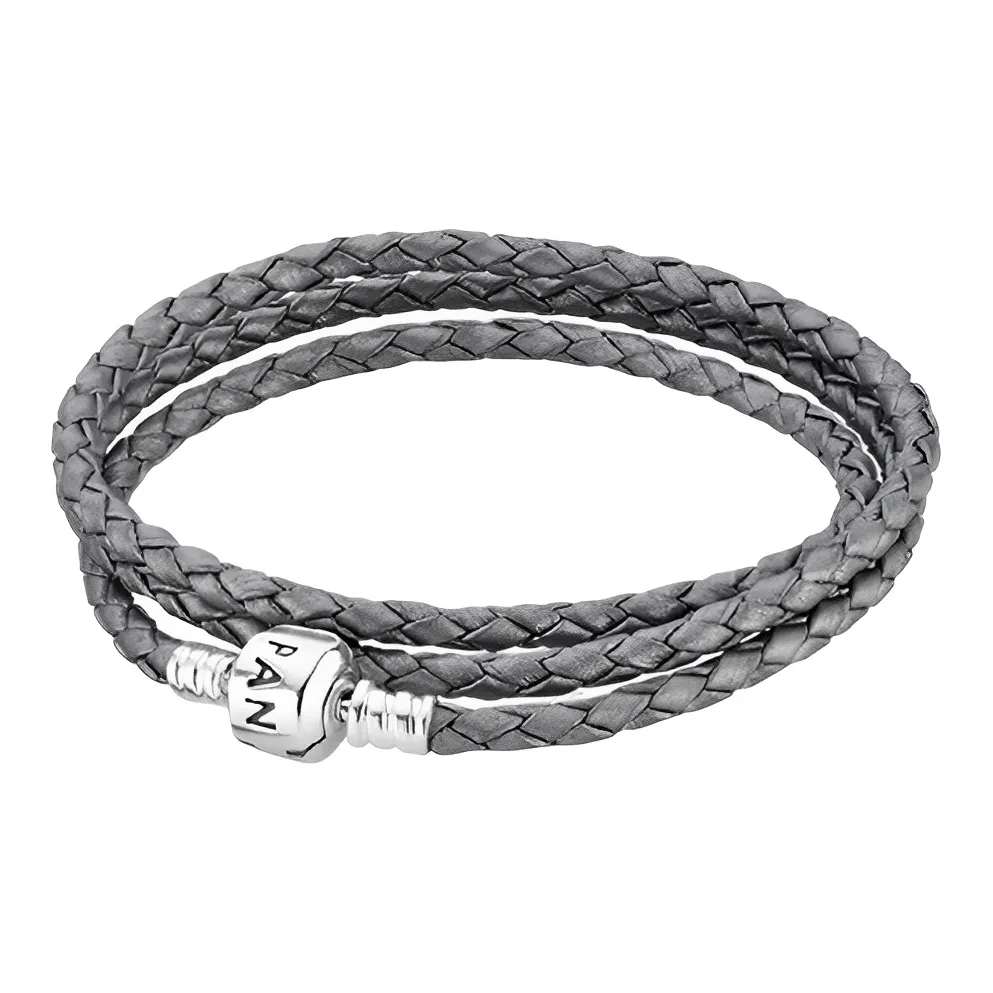 Pandora Кожа Браслеты Серый Унисекс