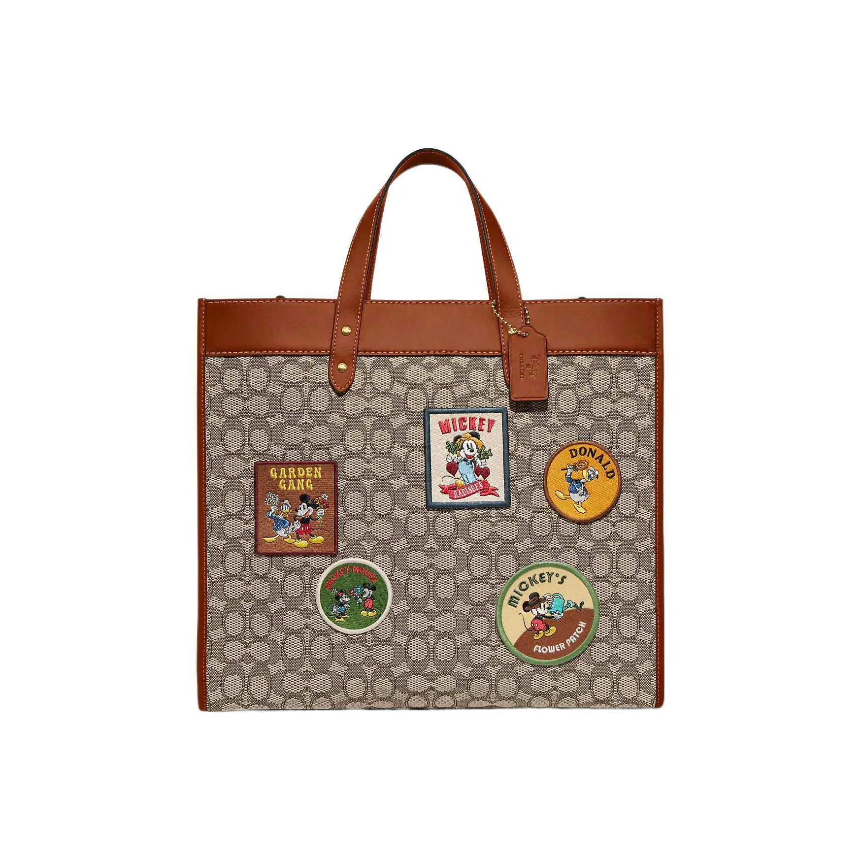 COACH Disney Collaboration Field Iconic Fabric Jacquard And Glove Tanned Leather Handbag Tubas Men's Brown