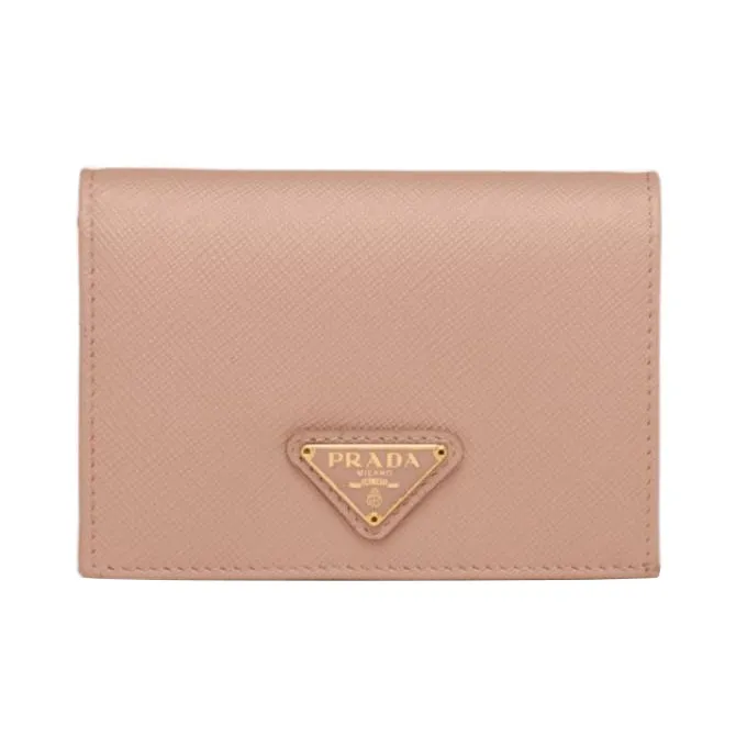 PRADA Leather Wallet Trumpets Women's Light Pink