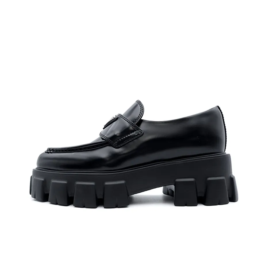 PRADA Women's Monolith Pointy Brushed Leather Loafers 'Black'