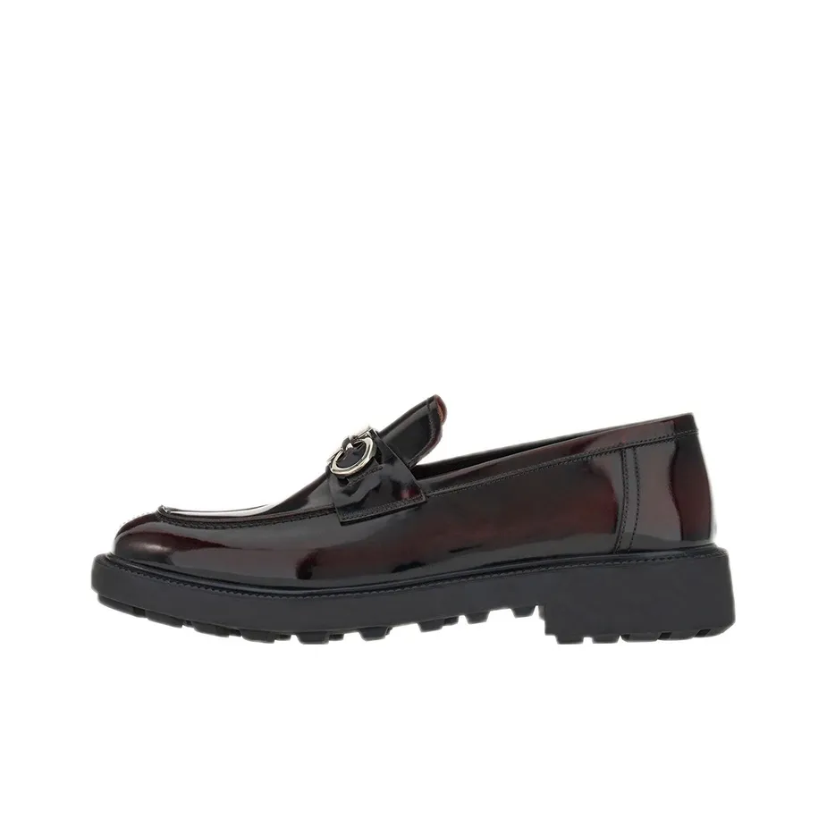 FERRAGAMO Gancini Loafers Casual Shoes Men's Red Black