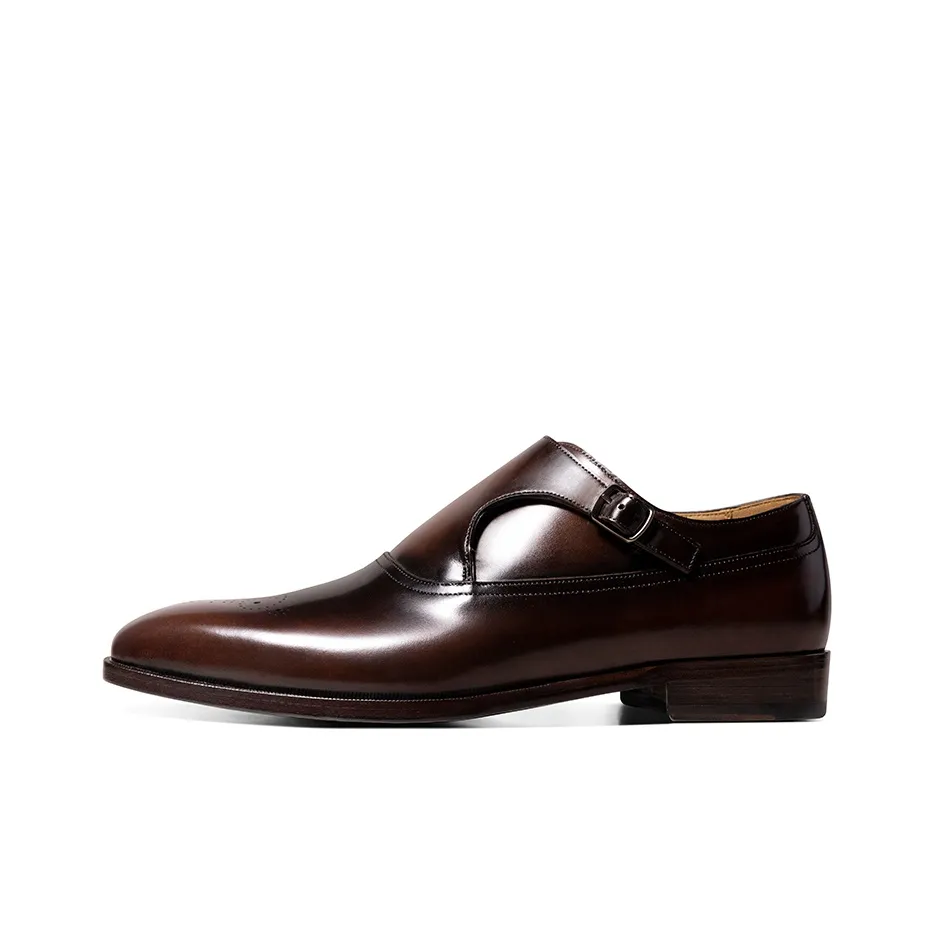 THOM WILLS British Style Buckle Monk Shoes Dress Shoes Men's Dark Brown Polished