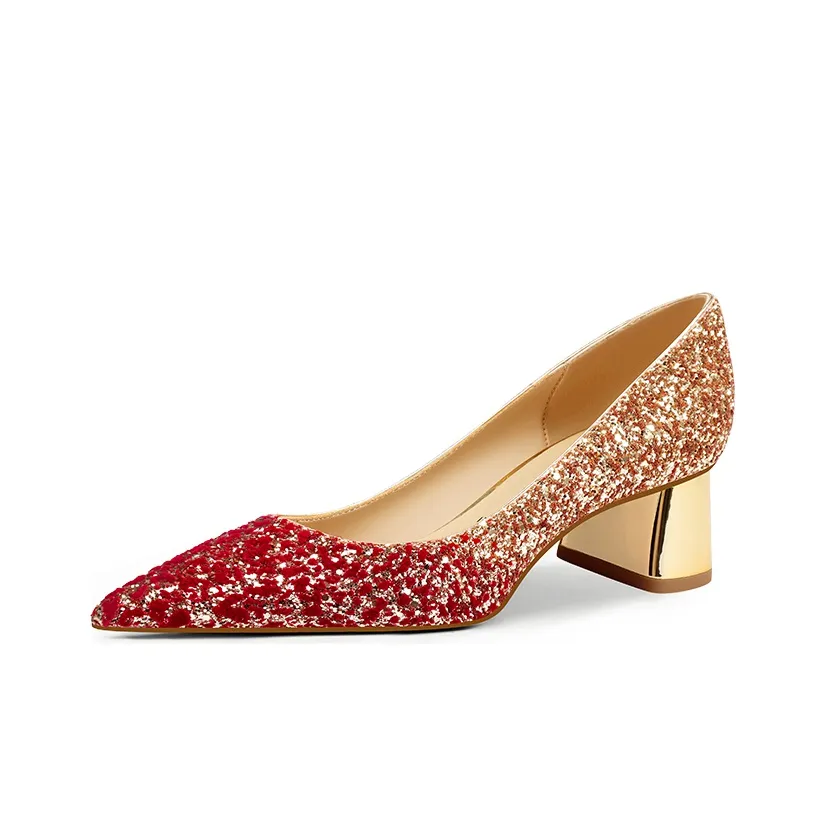 PJJUU Квадратный каблук MID Низкий каблук Обувь Женские Красный