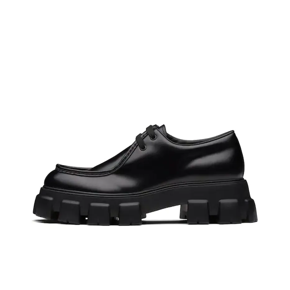PRADA Monolith Lace-Up Shoe Black Brushed Leather