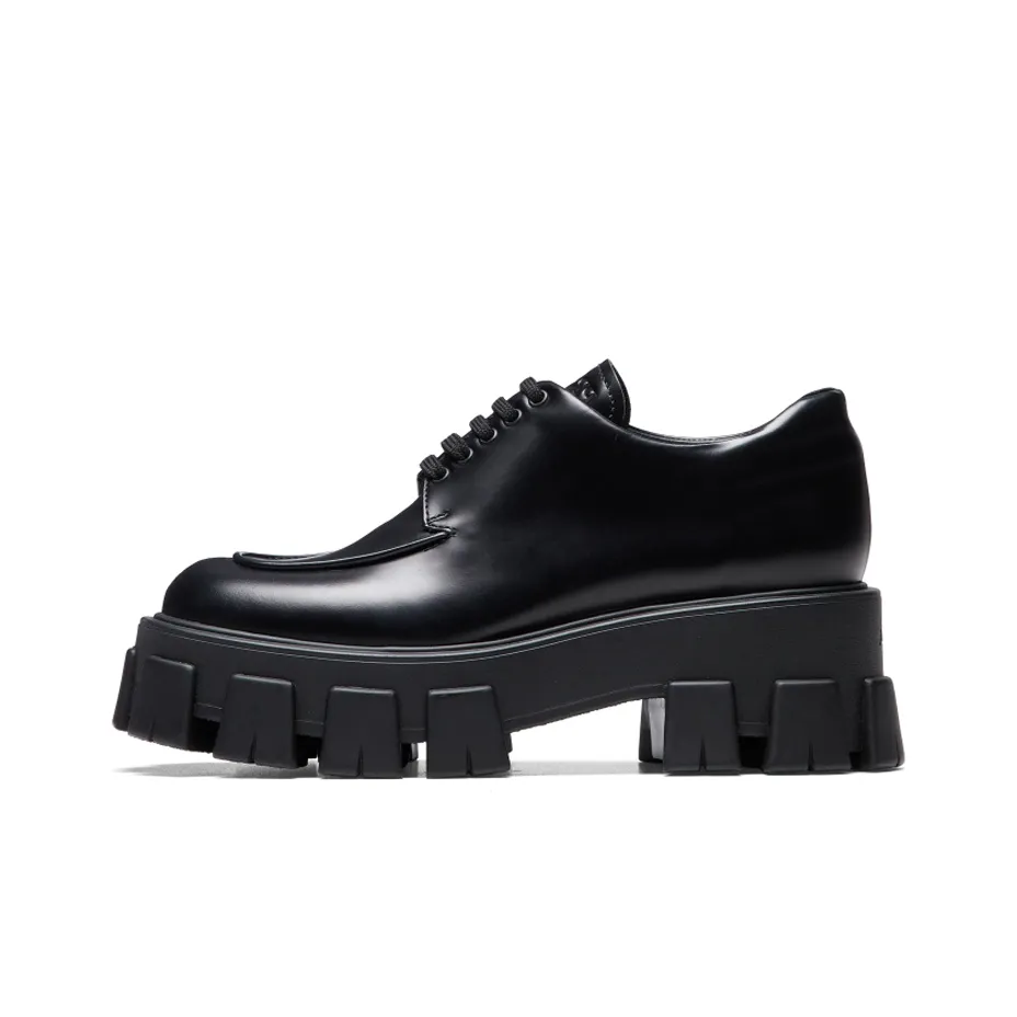 PRADA Monolith Brushed Calf Derby Shoes 'Black' Women's