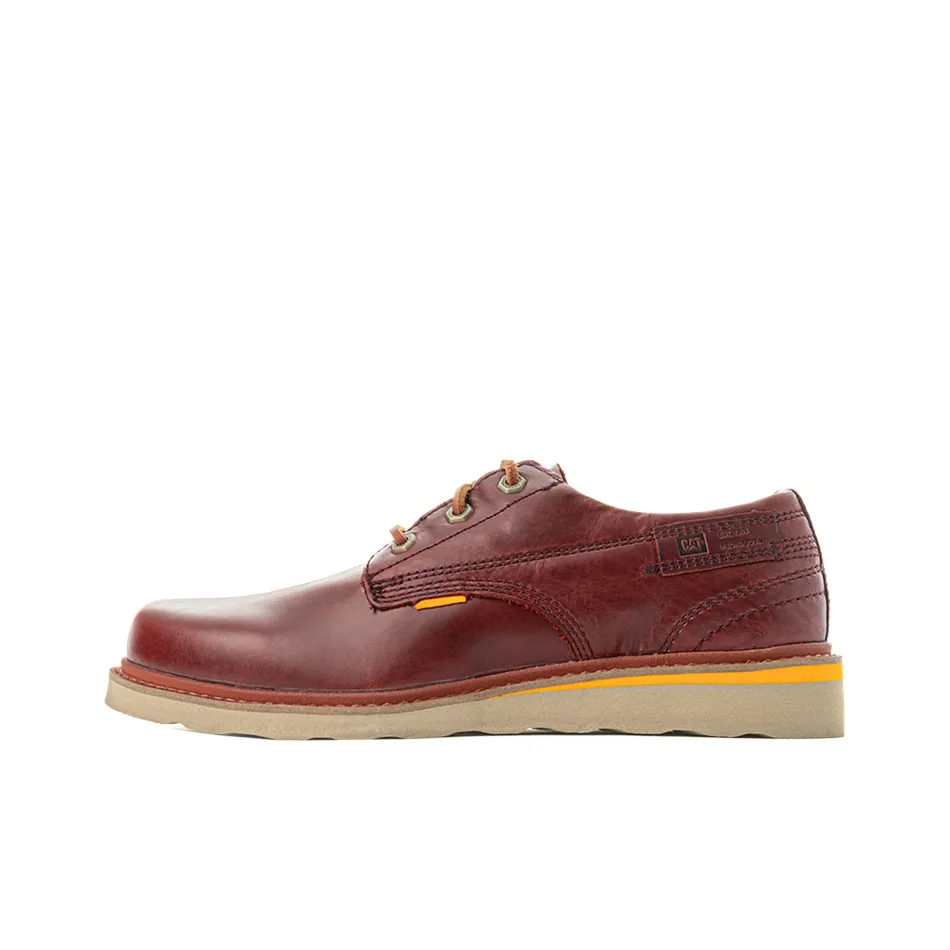 CAT Casual Leather Shoes Men's Low Top Brown Red