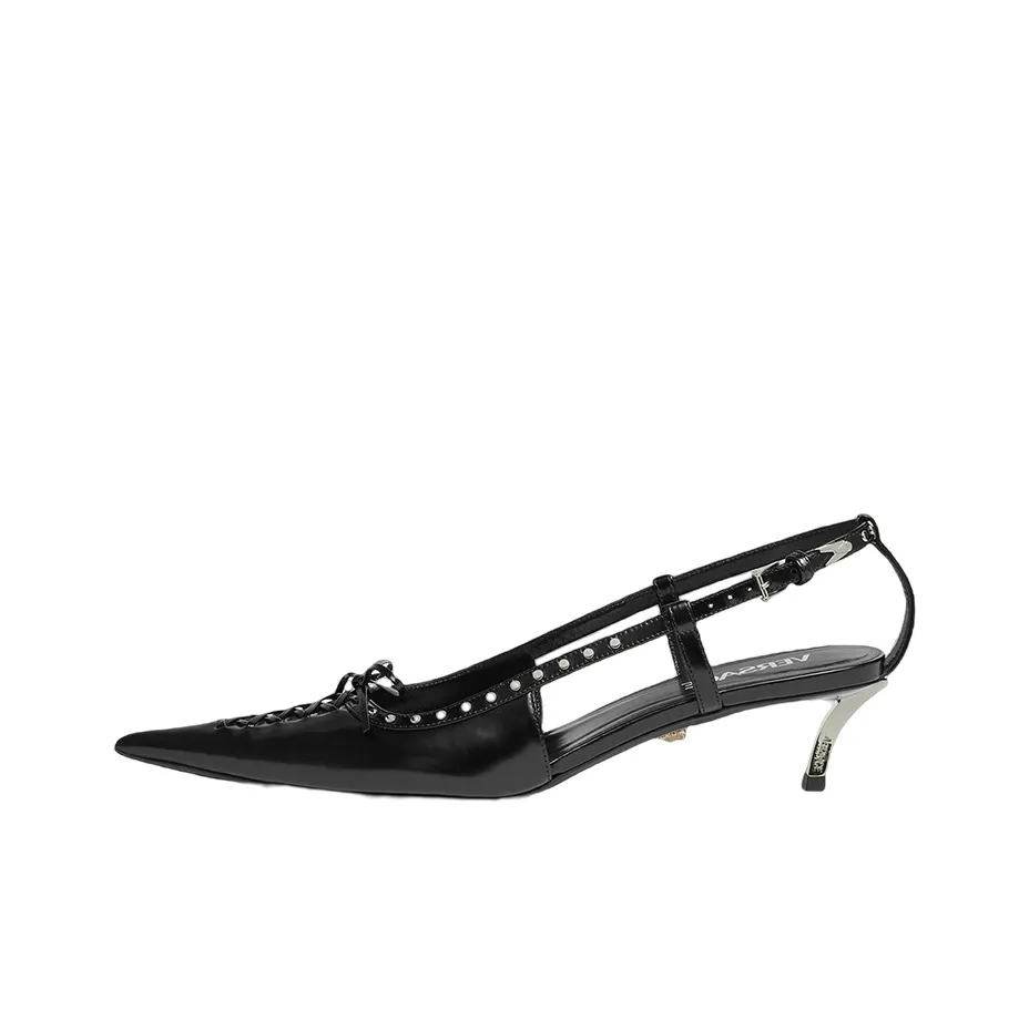 VERSACE Slim Heel Mid Low Heel Shoes Women's Black