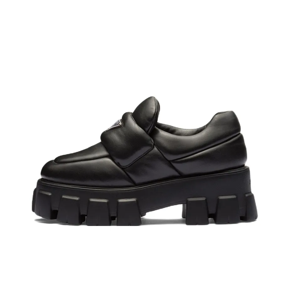 prada burch Soft Padded 55mm Loafers Black Nappa Leather Women's