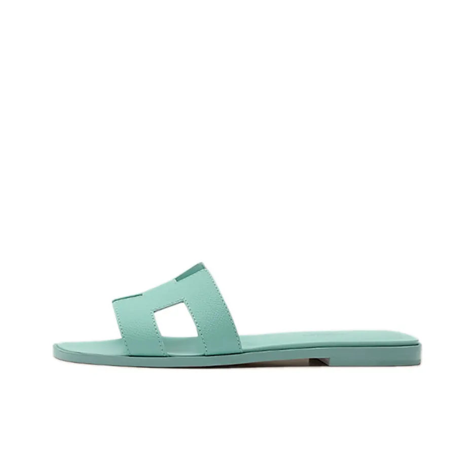 HERMES Oran Flat Slides Sandals Light Blue Women
s
