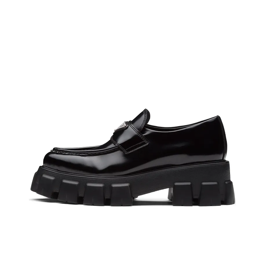 PRADA Monolith 55mm Pointy Loafer Black Brushed Leather Women's