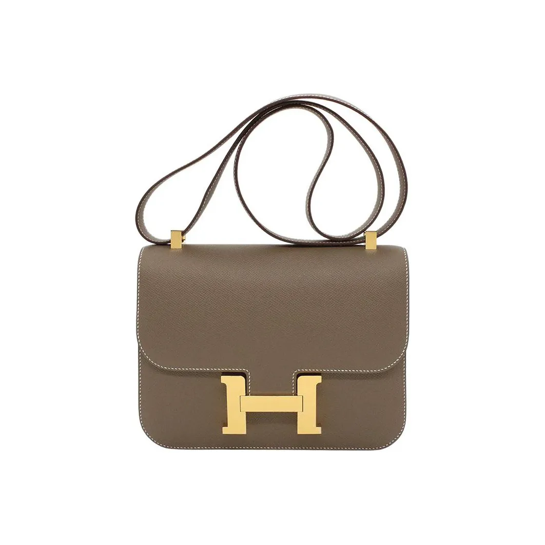 HERMES Constance Epsom Leather Shoulder Bag, Crossbody Bag Women's 18 Etoupe Elephant Gray
