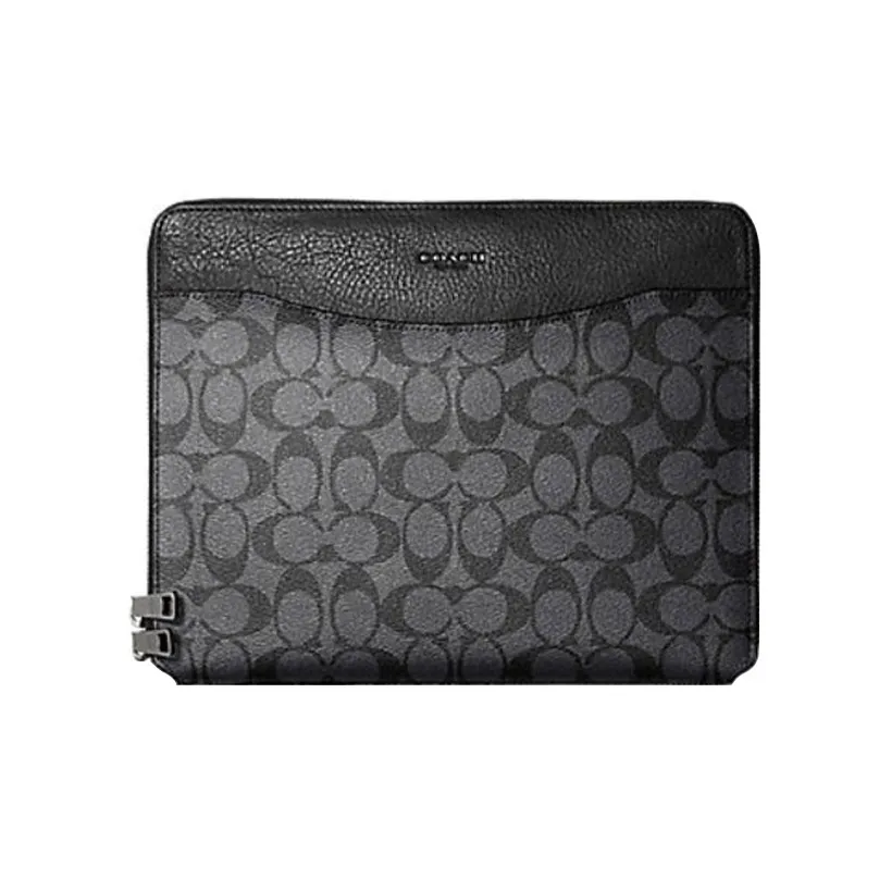 COACH Tech Case Покрытый холст Клатч Мужской Серый и Черный