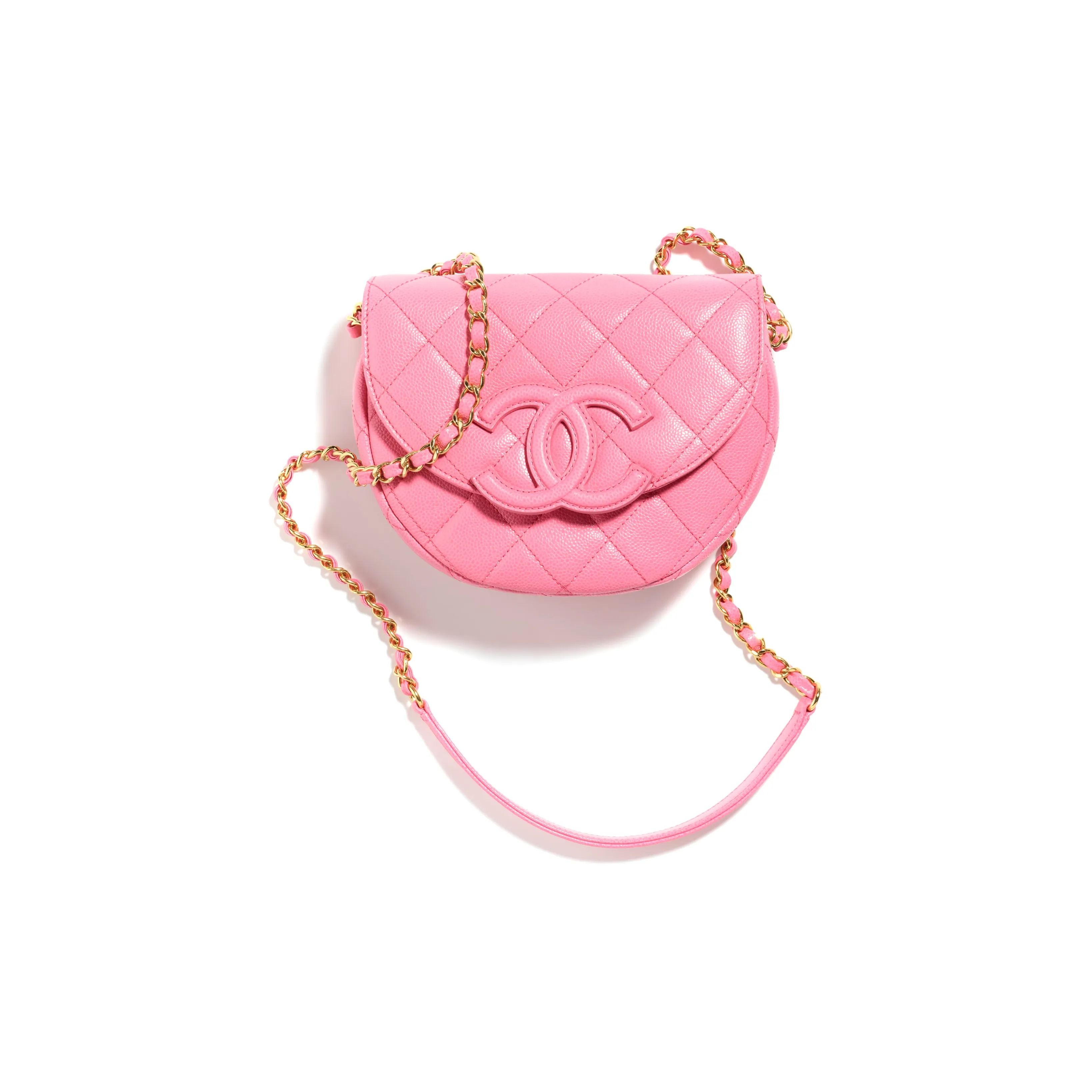 CHANEL Grain Calfskin Crescent Bag, Flap Bag, Saddle Bag, Shoulder Bag, Crossbody Bag Mini Women's Light Pink