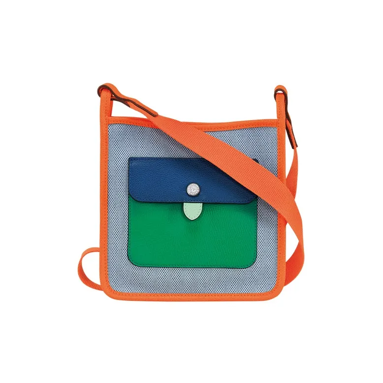 LONGCHAMP Le Foulonné Canvas With Leather Shoulder Bag, Crossbody Bag Small Size Women's Blue & Orange
